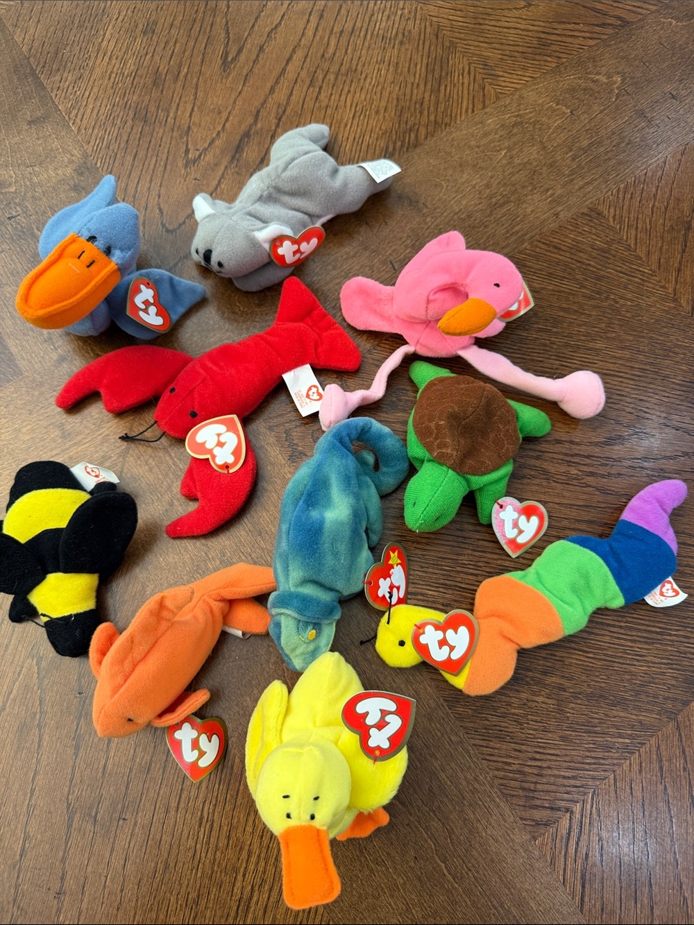 10 Ty Beanie Babies Assorted Colorful Plush Sea & Animal Toy Set
